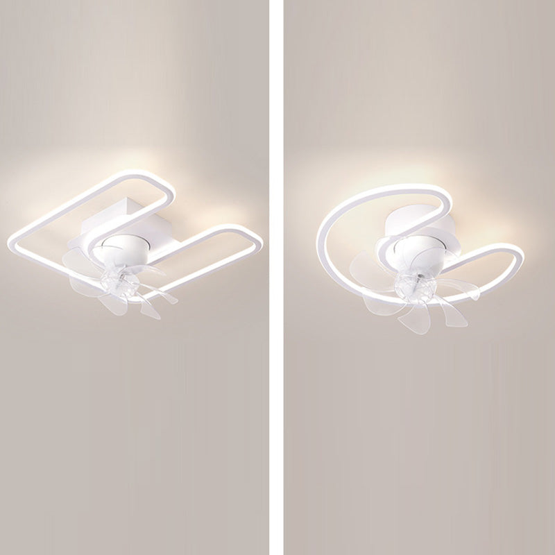 Contemporary LED Semi-Flush Mount Ceiling Fan Light for Living Room - Iron, Silicone, ABS, Round & Square Design