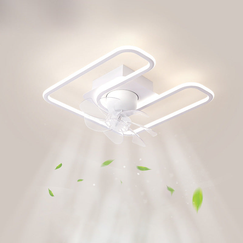 Contemporary LED Semi-Flush Mount Ceiling Fan Light for Living Room - Iron, Silicone, ABS, Round & Square Design