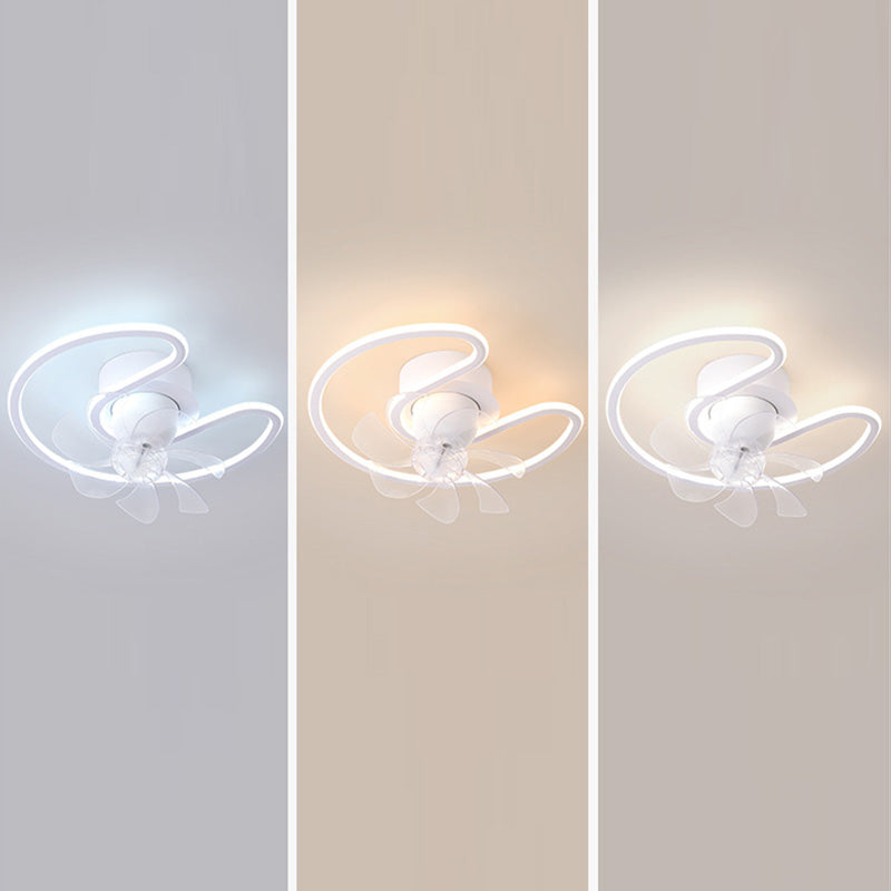 Contemporary LED Semi-Flush Mount Ceiling Fan Light for Living Room - Iron, Silicone, ABS, Round & Square Design