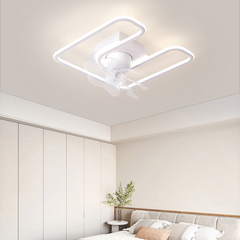 Contemporary LED Semi-Flush Mount Ceiling Fan Light for Living Room - Iron, Silicone, ABS, Round & Square Design