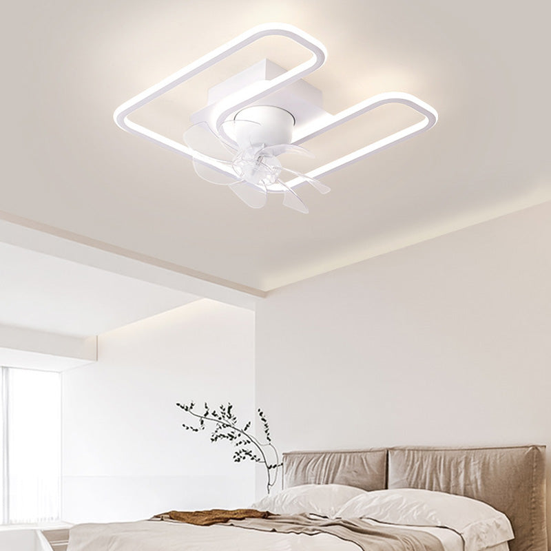 Contemporary LED Semi-Flush Mount Ceiling Fan Light for Living Room - Iron, Silicone, ABS, Round & Square Design