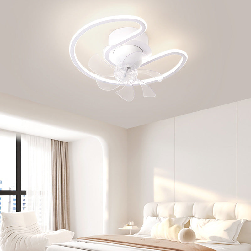Contemporary LED Semi-Flush Mount Ceiling Fan Light for Living Room - Iron, Silicone, ABS, Round & Square Design