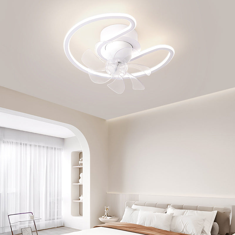Contemporary LED Semi-Flush Mount Ceiling Fan Light for Living Room - Iron, Silicone, ABS, Round & Square Design