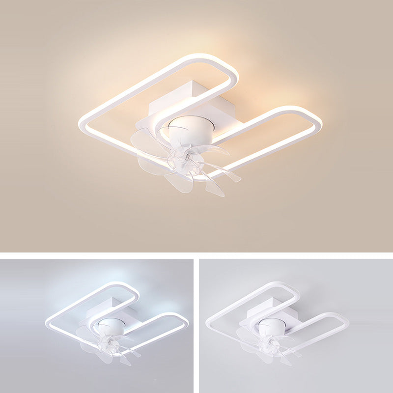 Contemporary LED Semi-Flush Mount Ceiling Fan Light for Living Room - Iron, Silicone, ABS, Round & Square Design