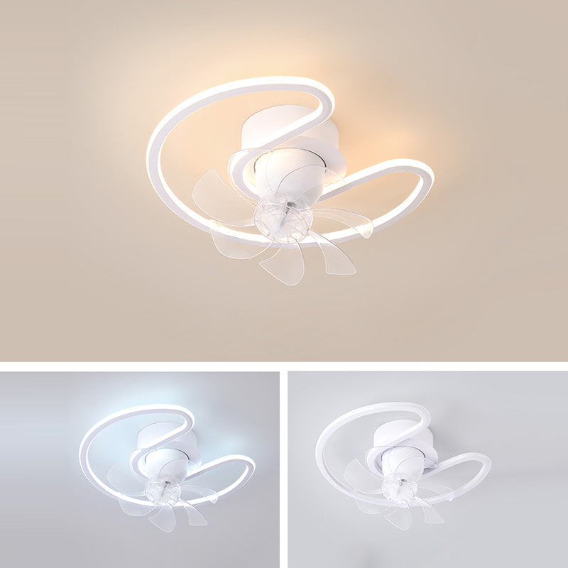 Contemporary LED Semi-Flush Mount Ceiling Fan Light for Living Room - Iron, Silicone, ABS, Round & Square Design