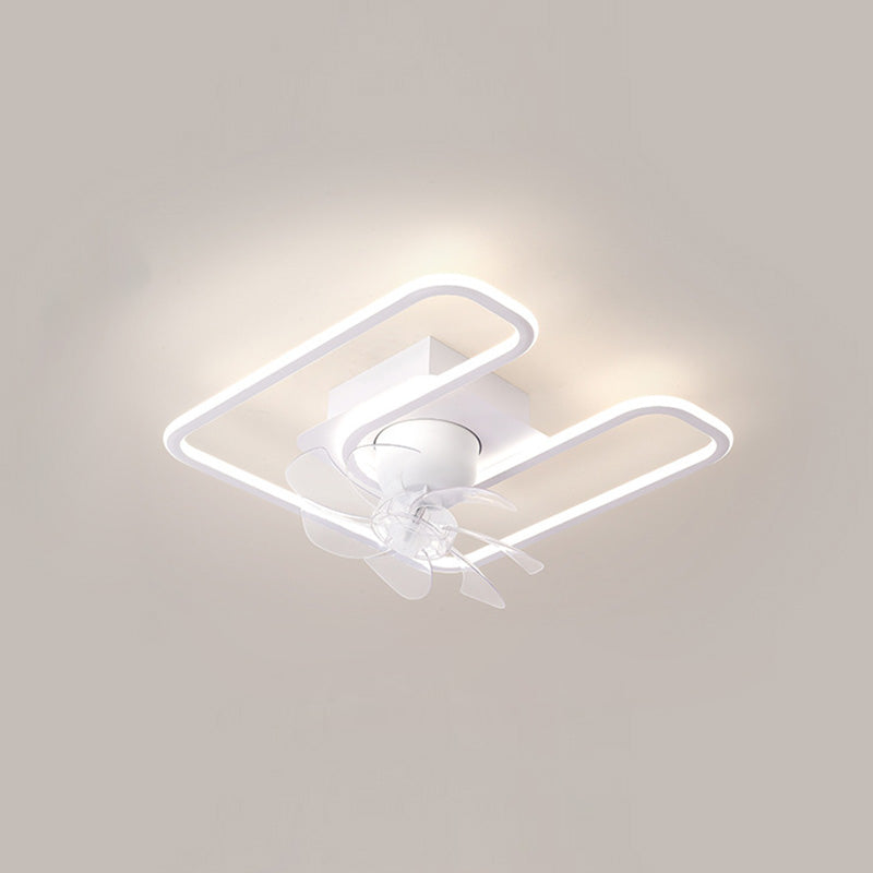 Contemporary LED Semi-Flush Mount Ceiling Fan Light for Living Room - Iron, Silicone, ABS, Round & Square Design