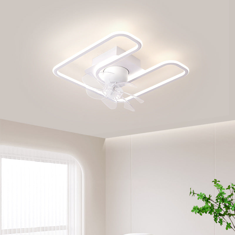 Contemporary LED Semi-Flush Mount Ceiling Fan Light for Living Room - Iron, Silicone, ABS, Round & Square Design