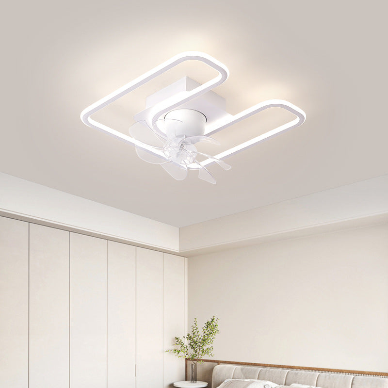 Contemporary LED Semi-Flush Mount Ceiling Fan Light for Living Room - Iron, Silicone, ABS, Round & Square Design