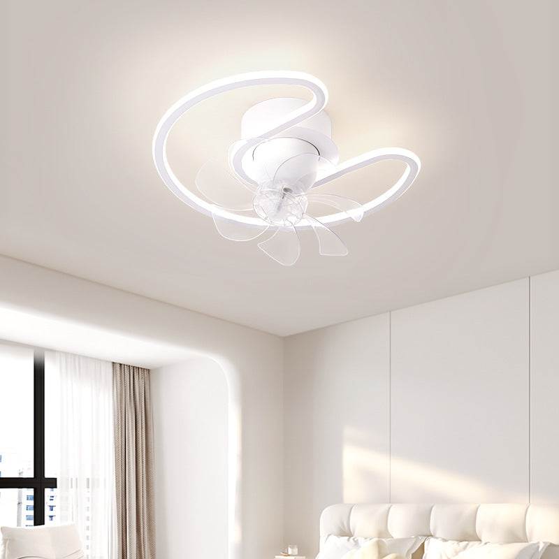 Contemporary LED Semi-Flush Mount Ceiling Fan Light for Living Room - Iron, Silicone, ABS, Round & Square Design