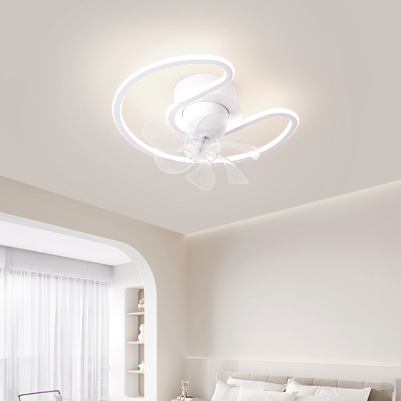 Contemporary LED Semi-Flush Mount Ceiling Fan Light for Living Room - Iron, Silicone, ABS, Round & Square Design
