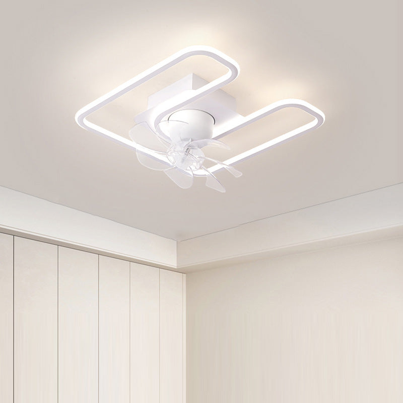 Contemporary LED Semi-Flush Mount Ceiling Fan Light for Living Room - Iron, Silicone, ABS, Round & Square Design