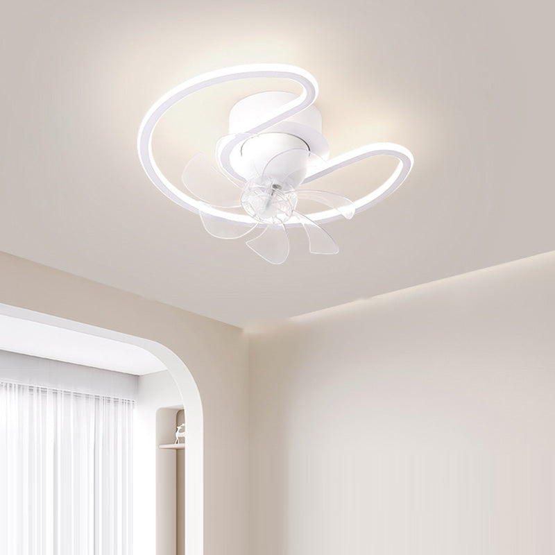 Contemporary LED Semi-Flush Mount Ceiling Fan Light for Living Room - Iron, Silicone, ABS, Round & Square Design