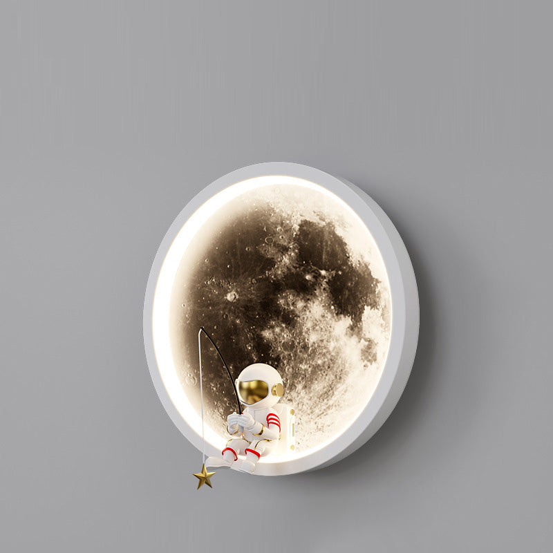 Contemporary Astronaut Wall Sconce Lamp for Kids Bedroom, Creative Space-Themed LED Acrylic Shade Light Fixture, Unique Decorative Galaxy Nightlight, Modern Children's Room Decor, Outer Space Lighting for Boys and Girls Rooms