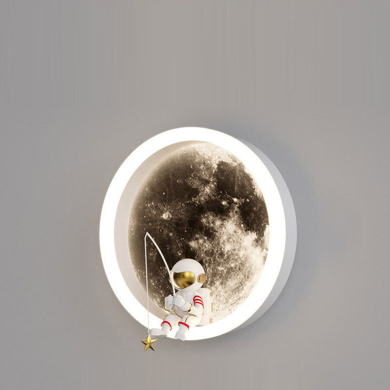 Contemporary Astronaut Wall Sconce Lamp for Kids Bedroom, Creative Space-Themed LED Acrylic Shade Light Fixture, Unique Decorative Galaxy Nightlight, Modern Children's Room Decor, Outer Space Lighting for Boys and Girls Rooms