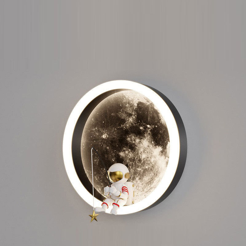 Contemporary Astronaut Wall Sconce Lamp for Kids Bedroom, Creative Space-Themed LED Acrylic Shade Light Fixture, Unique Decorative Galaxy Nightlight, Modern Children's Room Decor, Outer Space Lighting for Boys and Girls Rooms