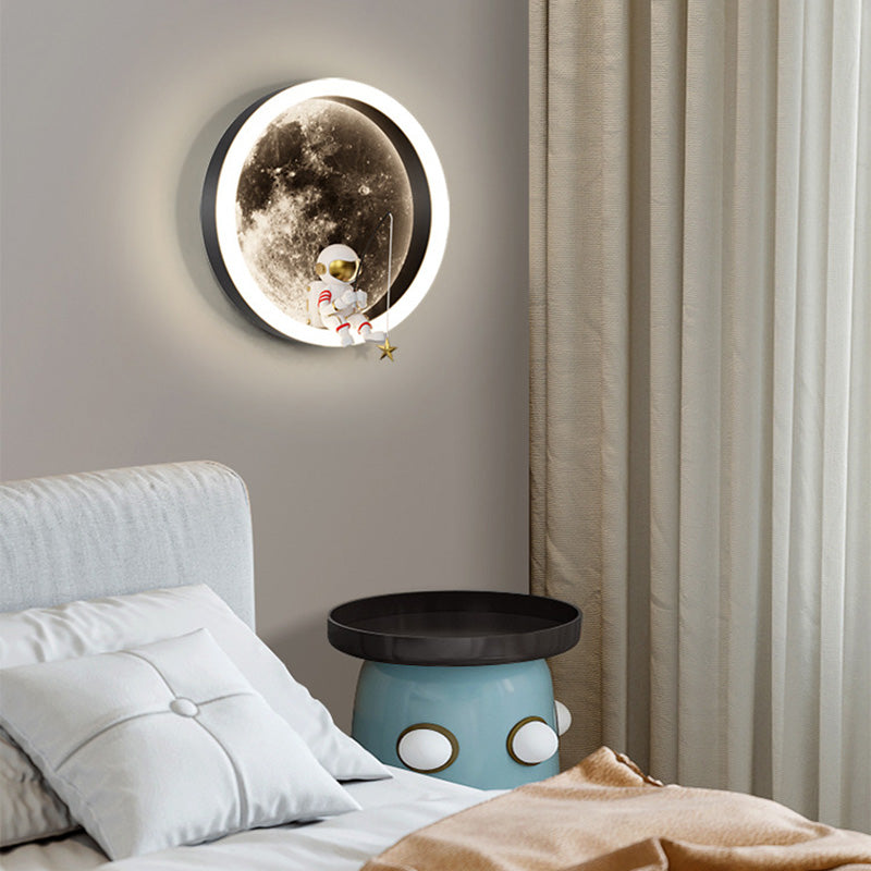 Contemporary Astronaut Wall Sconce Lamp for Kids Bedroom, Creative Space-Themed LED Acrylic Shade Light Fixture, Unique Decorative Galaxy Nightlight, Modern Children's Room Decor, Outer Space Lighting for Boys and Girls Rooms