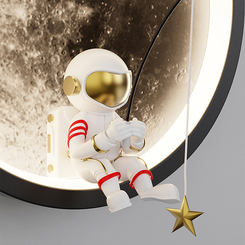 Contemporary Astronaut Wall Sconce Lamp for Kids Bedroom, Creative Space-Themed LED Acrylic Shade Light Fixture, Unique Decorative Galaxy Nightlight, Modern Children's Room Decor, Outer Space Lighting for Boys and Girls Rooms