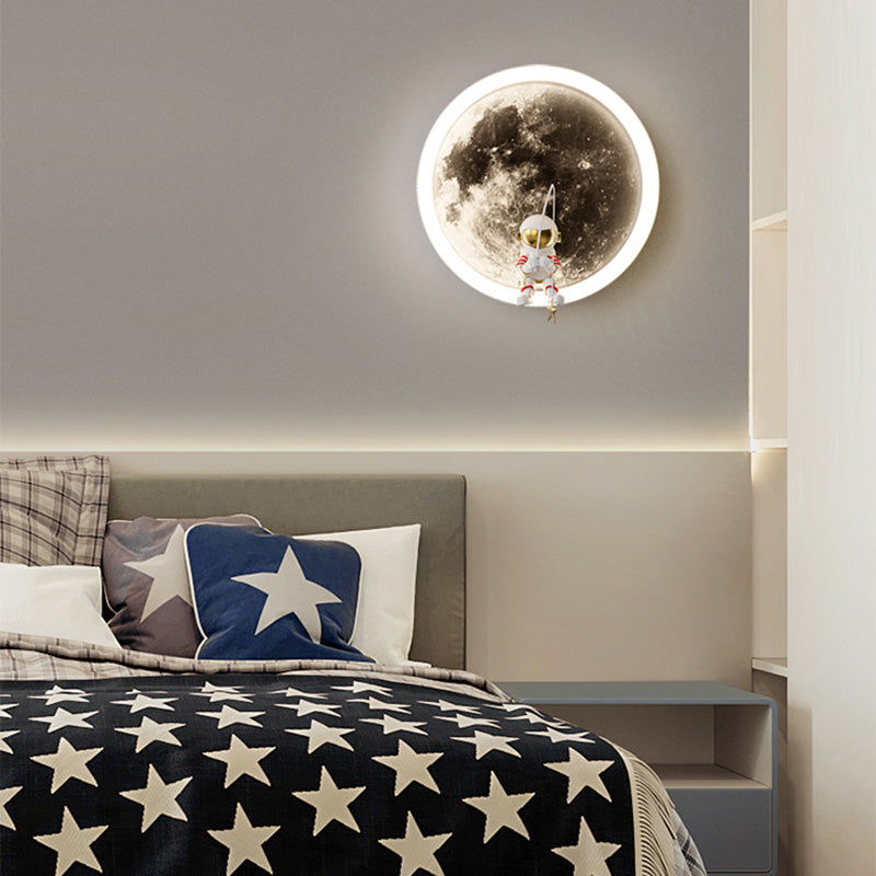 Contemporary Astronaut Wall Sconce Lamp for Kids Bedroom, Creative Space-Themed LED Acrylic Shade Light Fixture, Unique Decorative Galaxy Nightlight, Modern Children's Room Decor, Outer Space Lighting for Boys and Girls Rooms