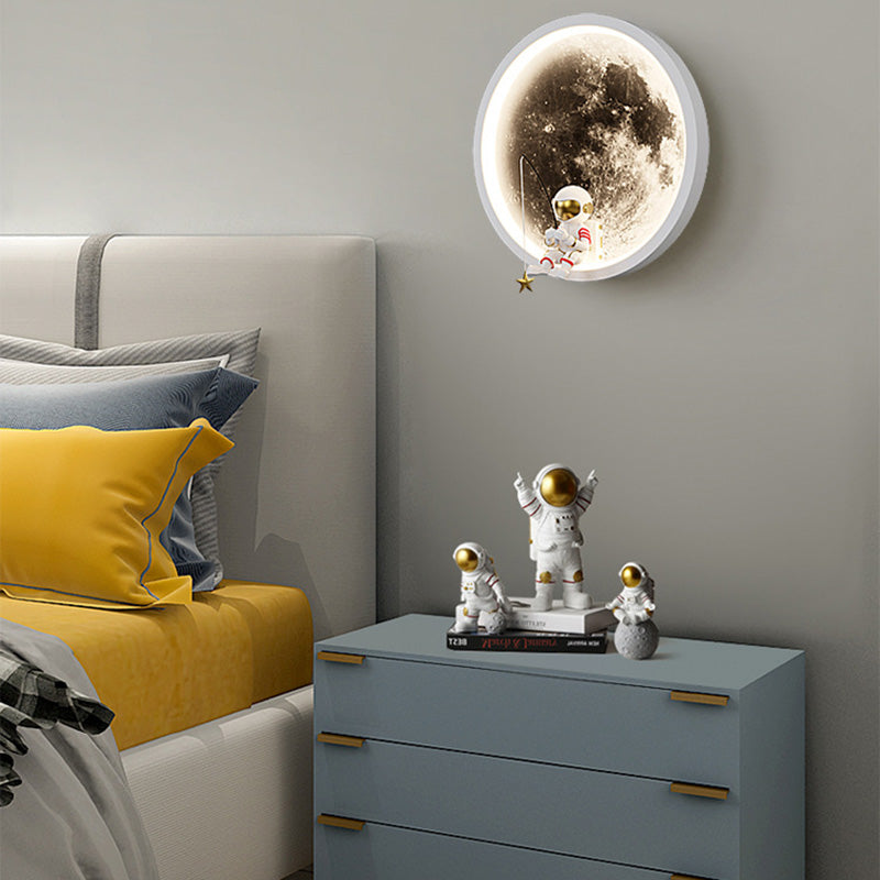 Contemporary Astronaut Wall Sconce Lamp for Kids Bedroom, Creative Space-Themed LED Acrylic Shade Light Fixture, Unique Decorative Galaxy Nightlight, Modern Children's Room Decor, Outer Space Lighting for Boys and Girls Rooms