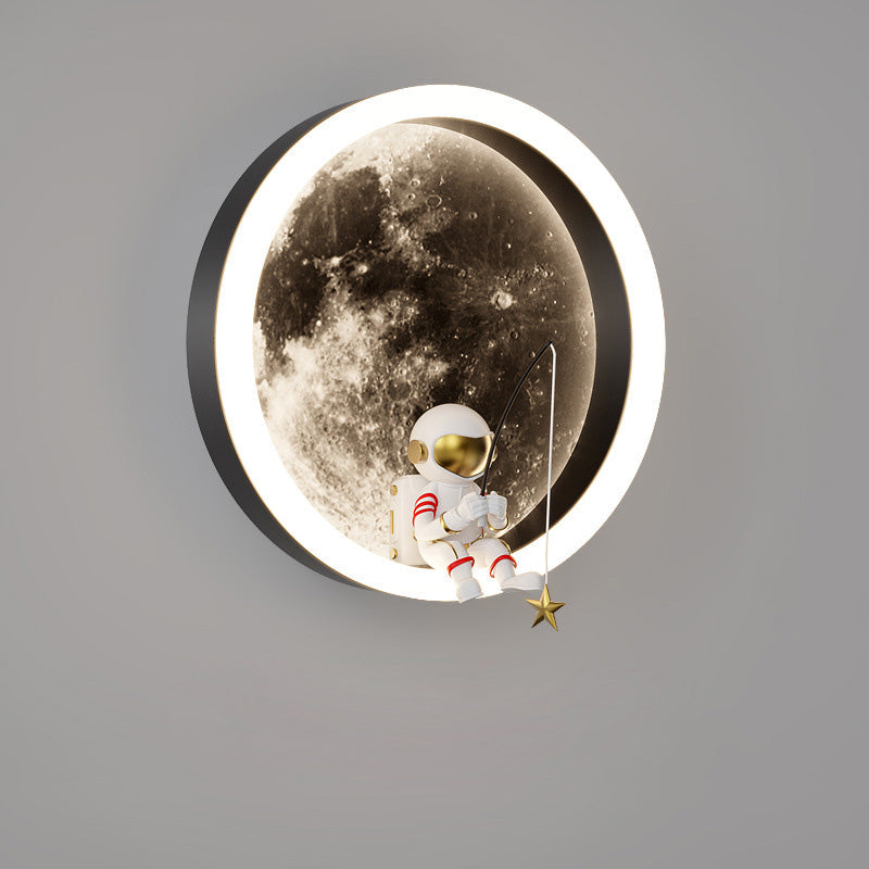 Contemporary Astronaut Wall Sconce Lamp for Kids Bedroom, Creative Space-Themed LED Acrylic Shade Light Fixture, Unique Decorative Galaxy Nightlight, Modern Children's Room Decor, Outer Space Lighting for Boys and Girls Rooms
