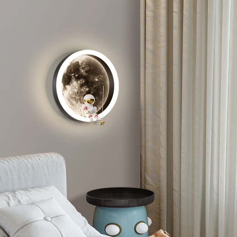 Contemporary Astronaut Wall Sconce Lamp for Kids Bedroom, Creative Space-Themed LED Acrylic Shade Light Fixture, Unique Decorative Galaxy Nightlight, Modern Children's Room Decor, Outer Space Lighting for Boys and Girls Rooms