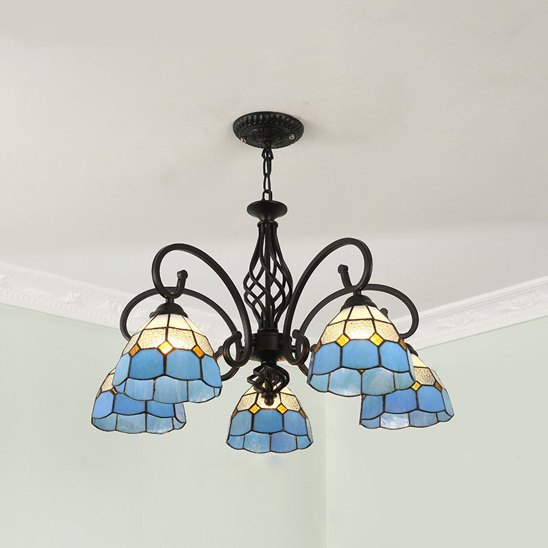 Traditional Tiffany Conical Stained Glass Chandelier - 3/5/6/8 Light Iron Hardware for Living Room
