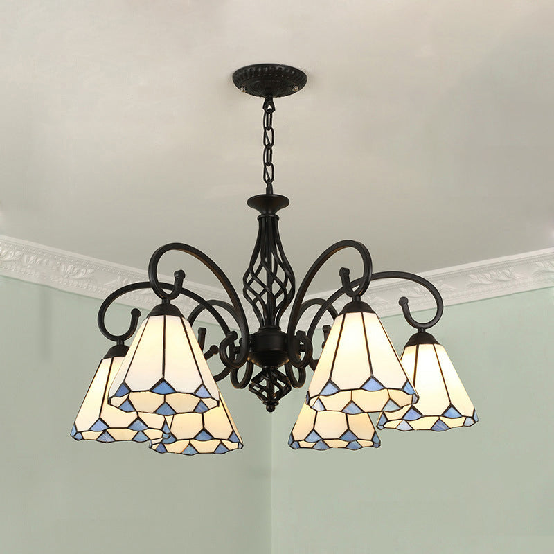 Traditional Tiffany Conical Stained Glass Chandelier - 3/5/6/8 Light Iron Hardware for Living Room
