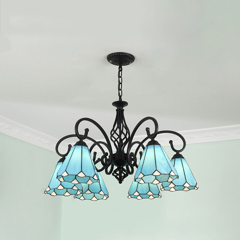 Traditional Tiffany Conical Stained Glass Chandelier - 3/5/6/8 Light Iron Hardware for Living Room