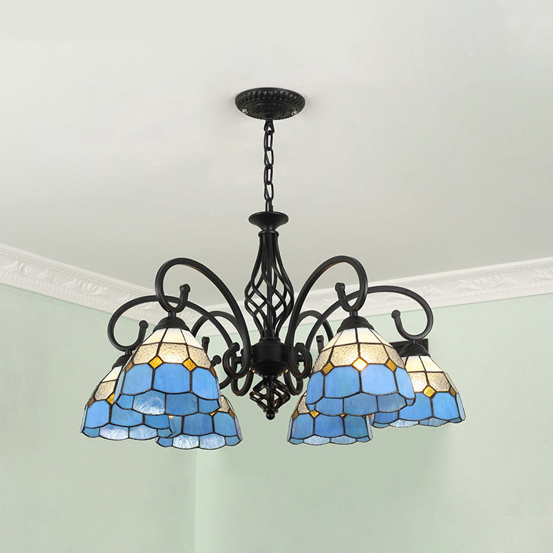 Traditional Tiffany Conical Stained Glass Chandelier - 3/5/6/8 Light Iron Hardware for Living Room