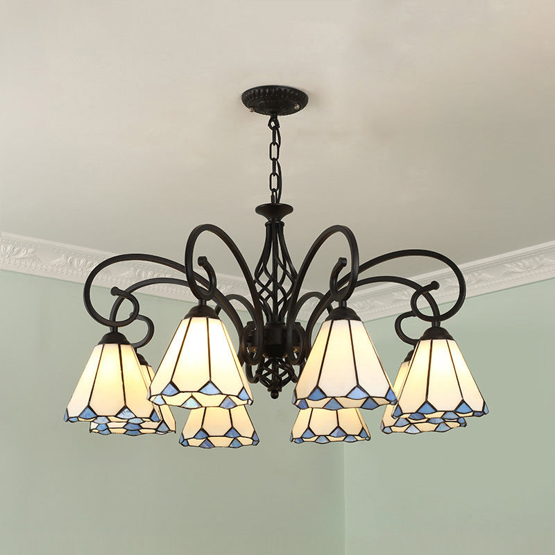 Traditional Tiffany Conical Stained Glass Chandelier - 3/5/6/8 Light Iron Hardware for Living Room
