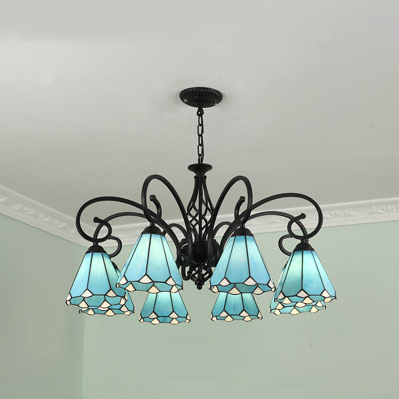 Traditional Tiffany Conical Stained Glass Chandelier - 3/5/6/8 Light Iron Hardware for Living Room