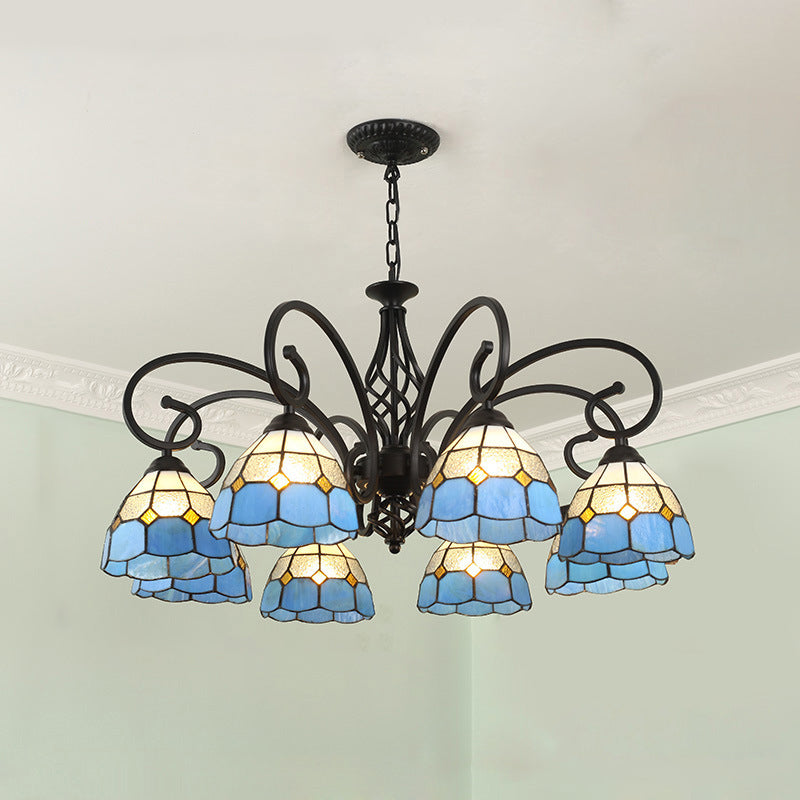 Traditional Tiffany Conical Stained Glass Chandelier - 3/5/6/8 Light Iron Hardware for Living Room