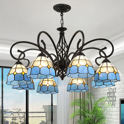 Traditional Tiffany Conical Stained Glass Chandelier - 3/5/6/8 Light Iron Hardware for Living Room