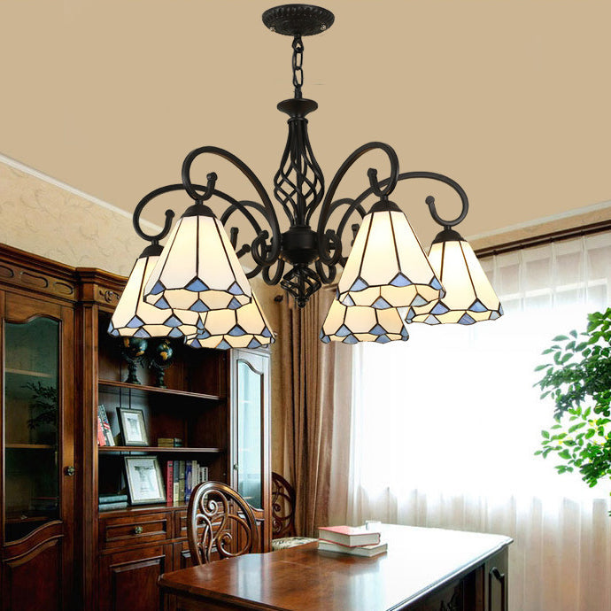 Traditional Tiffany Conical Stained Glass Chandelier - 3/5/6/8 Light Iron Hardware for Living Room