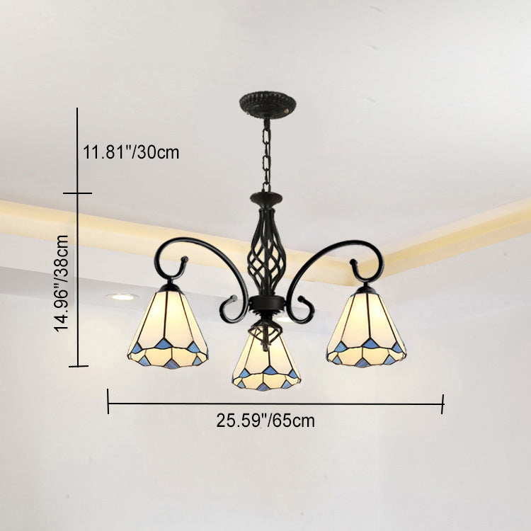 Traditional Tiffany Conical Stained Glass Chandelier - 3/5/6/8 Light Iron Hardware for Living Room