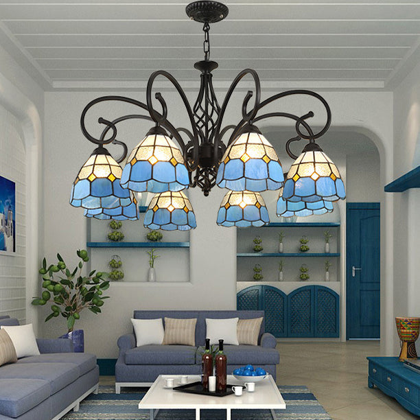 Traditional Tiffany Conical Stained Glass Chandelier - 3/5/6/8 Light Iron Hardware for Living Room