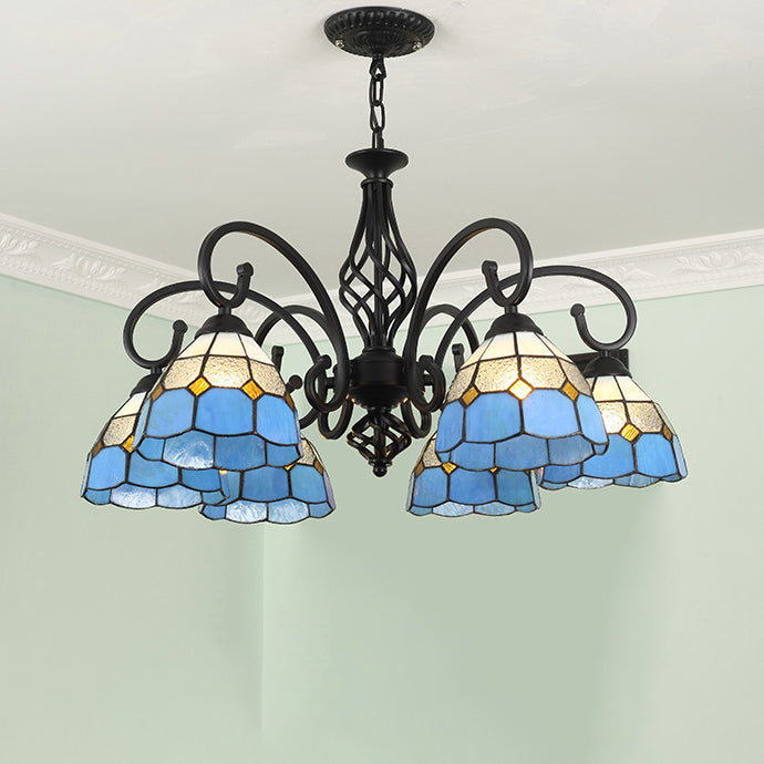 Traditional Tiffany Conical Stained Glass Chandelier - 3/5/6/8 Light Iron Hardware for Living Room
