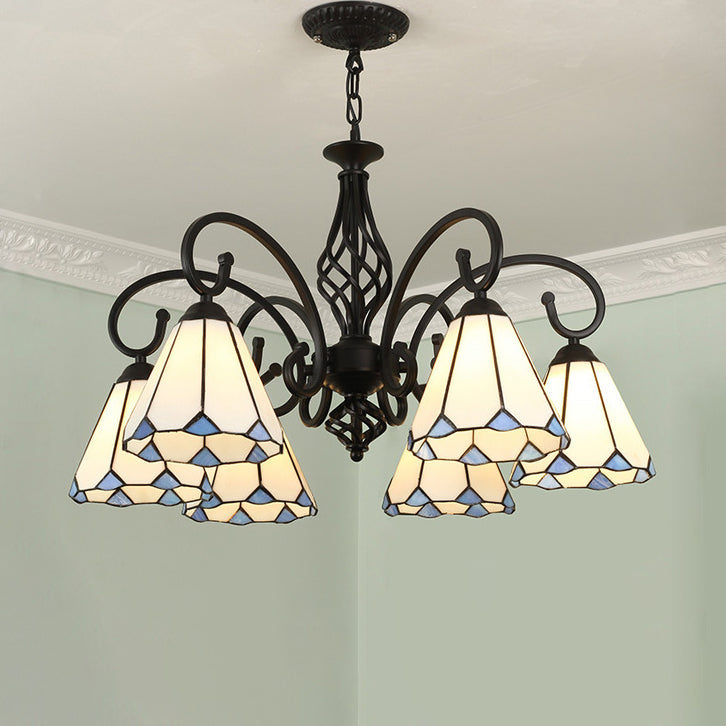 Traditional Tiffany Conical Stained Glass Chandelier - 3/5/6/8 Light Iron Hardware for Living Room