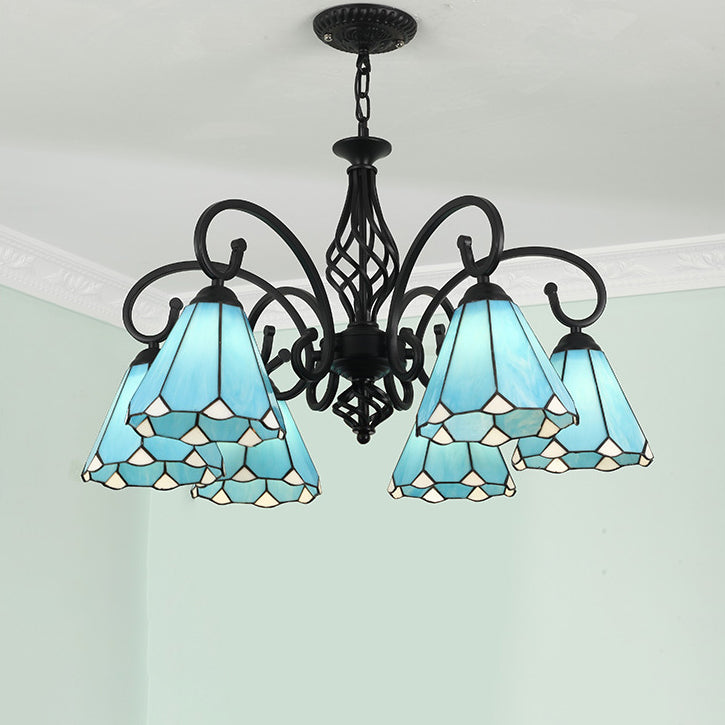 Traditional Tiffany Conical Stained Glass Chandelier - 3/5/6/8 Light Iron Hardware for Living Room