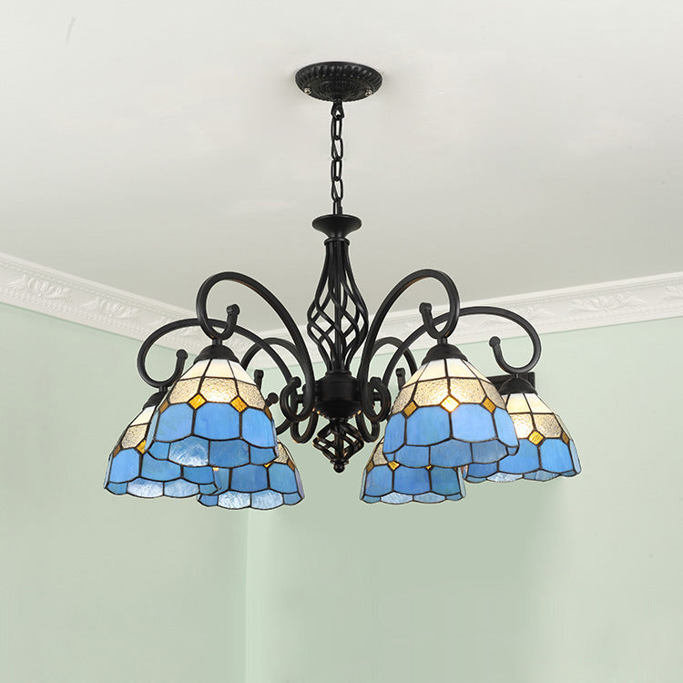 Traditional Tiffany Conical Stained Glass Chandelier - 3/5/6/8 Light Iron Hardware for Living Room