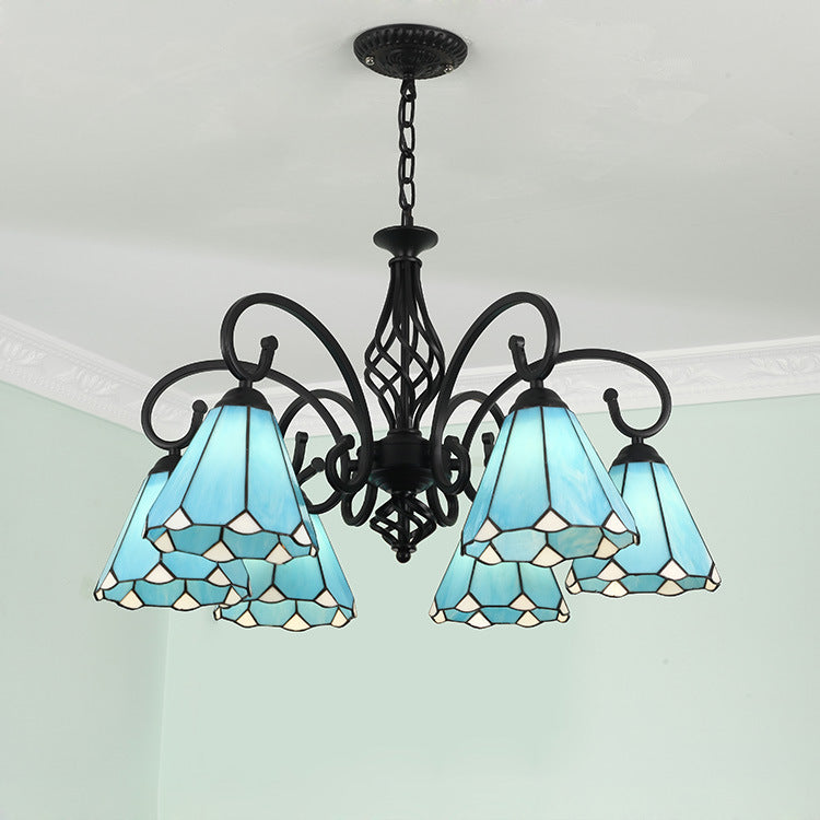 Traditional Tiffany Conical Stained Glass Chandelier - 3/5/6/8 Light Iron Hardware for Living Room