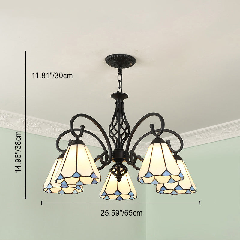 Traditional Tiffany Conical Stained Glass Chandelier - 3/5/6/8 Light Iron Hardware for Living Room