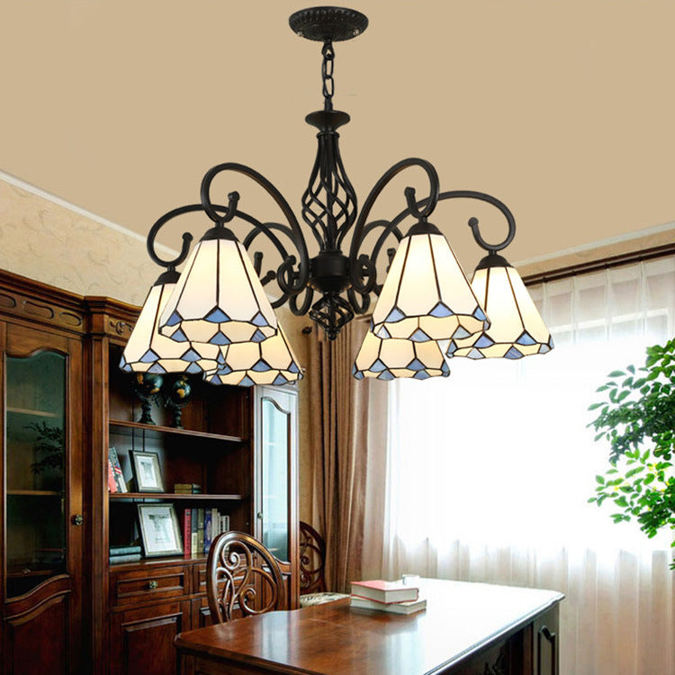 Traditional Tiffany Conical Stained Glass Chandelier - 3/5/6/8 Light Iron Hardware for Living Room