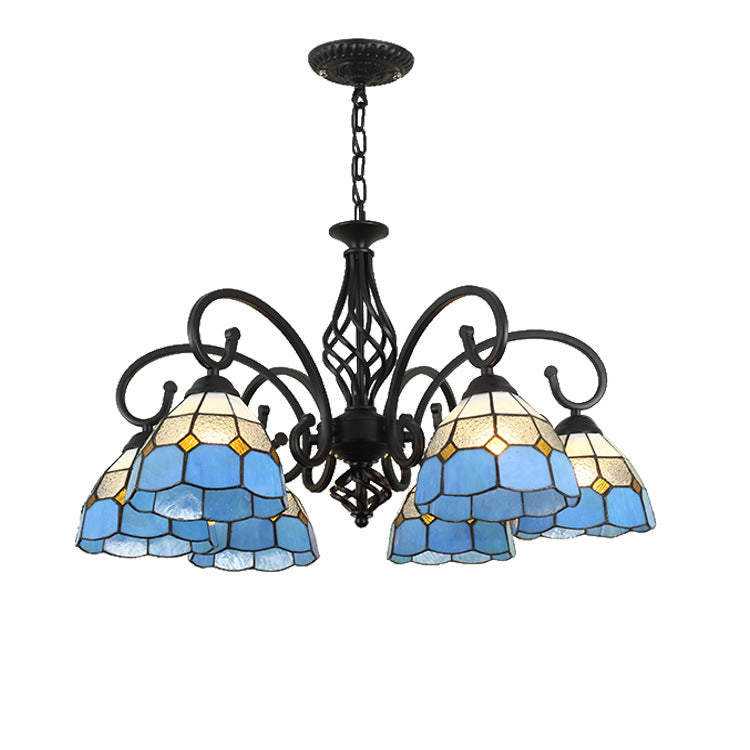 Traditional Tiffany Conical Stained Glass Chandelier - 3/5/6/8 Light Iron Hardware for Living Room
