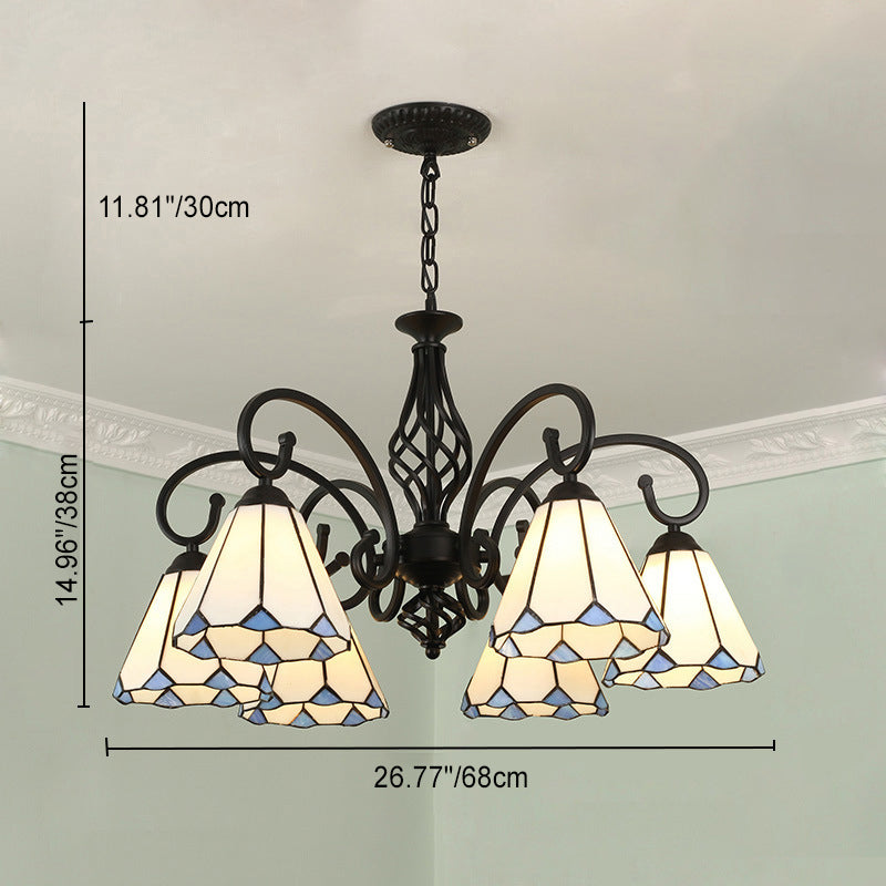 Traditional Tiffany Conical Stained Glass Chandelier - 3/5/6/8 Light Iron Hardware for Living Room