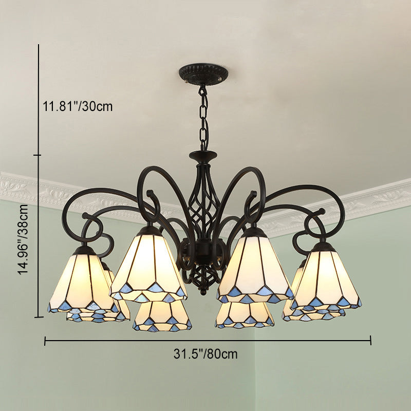 Traditional Tiffany Conical Stained Glass Chandelier - 3/5/6/8 Light Iron Hardware for Living Room