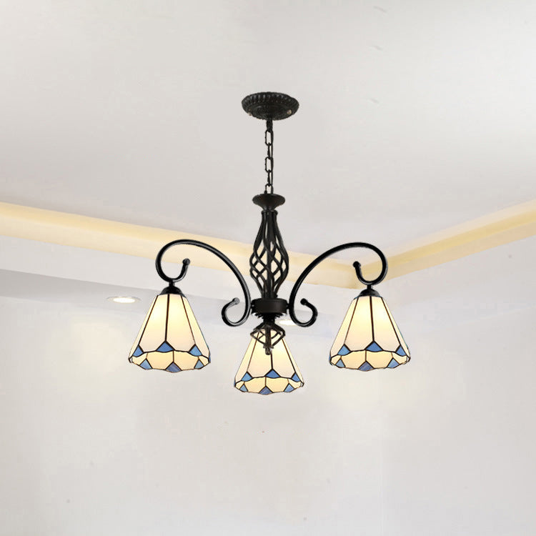 Traditional Tiffany Conical Stained Glass Chandelier - 3/5/6/8 Light Iron Hardware for Living Room