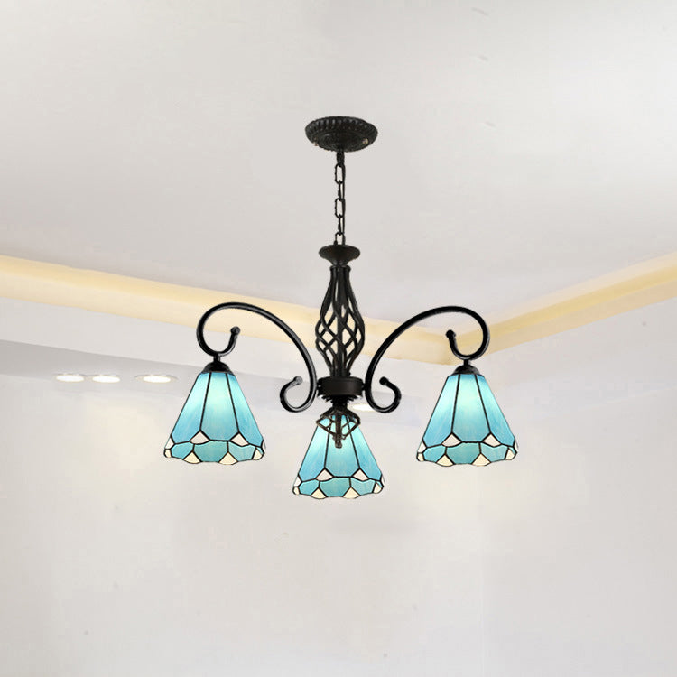 Traditional Tiffany Conical Stained Glass Chandelier - 3/5/6/8 Light Iron Hardware for Living Room