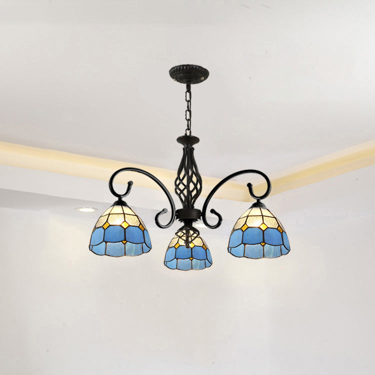 Traditional Tiffany Conical Stained Glass Chandelier - 3/5/6/8 Light Iron Hardware for Living Room