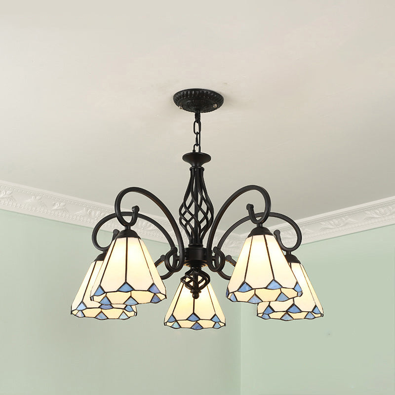 Traditional Tiffany Conical Stained Glass Chandelier - 3/5/6/8 Light Iron Hardware for Living Room